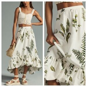 Anthropologie White and Green Midi Skirt